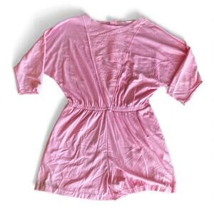 Pink Lace Trim Romper Soft Sleepwear Lounge Shorts One Piece Elastic Waist M L